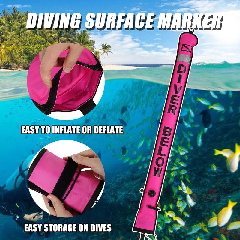 JUSTOOP Store 5ft Surface Marker Buoy Set, Inflatable Scuba Signal Tube with Reflective Strip, Scuba Diving Open Bottom Float (SMB) for Underwater Diving Snorkeling with 100ft Diving Spool Reel and Clip - Image 4